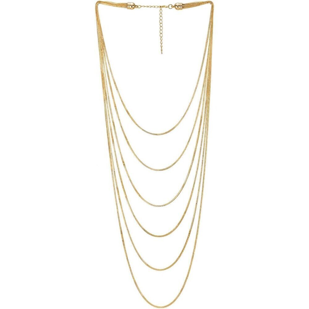 Multi-Strand Waterfall Necklace Alloy Gold Choker Party Jewelry